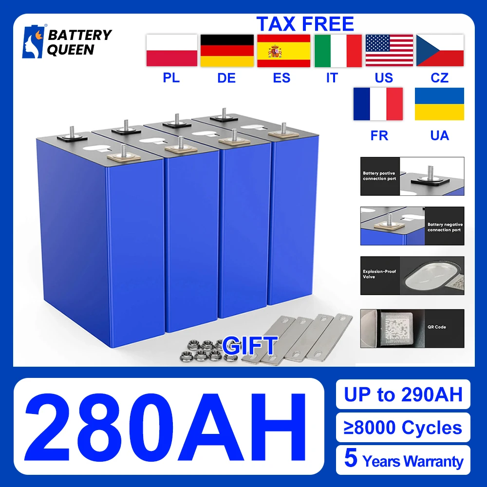 

280AH Lifepo4 12V Battery Rechargeable Battery 24V 48V DIY Lithium Batteries for Camper Van Home Power Storage