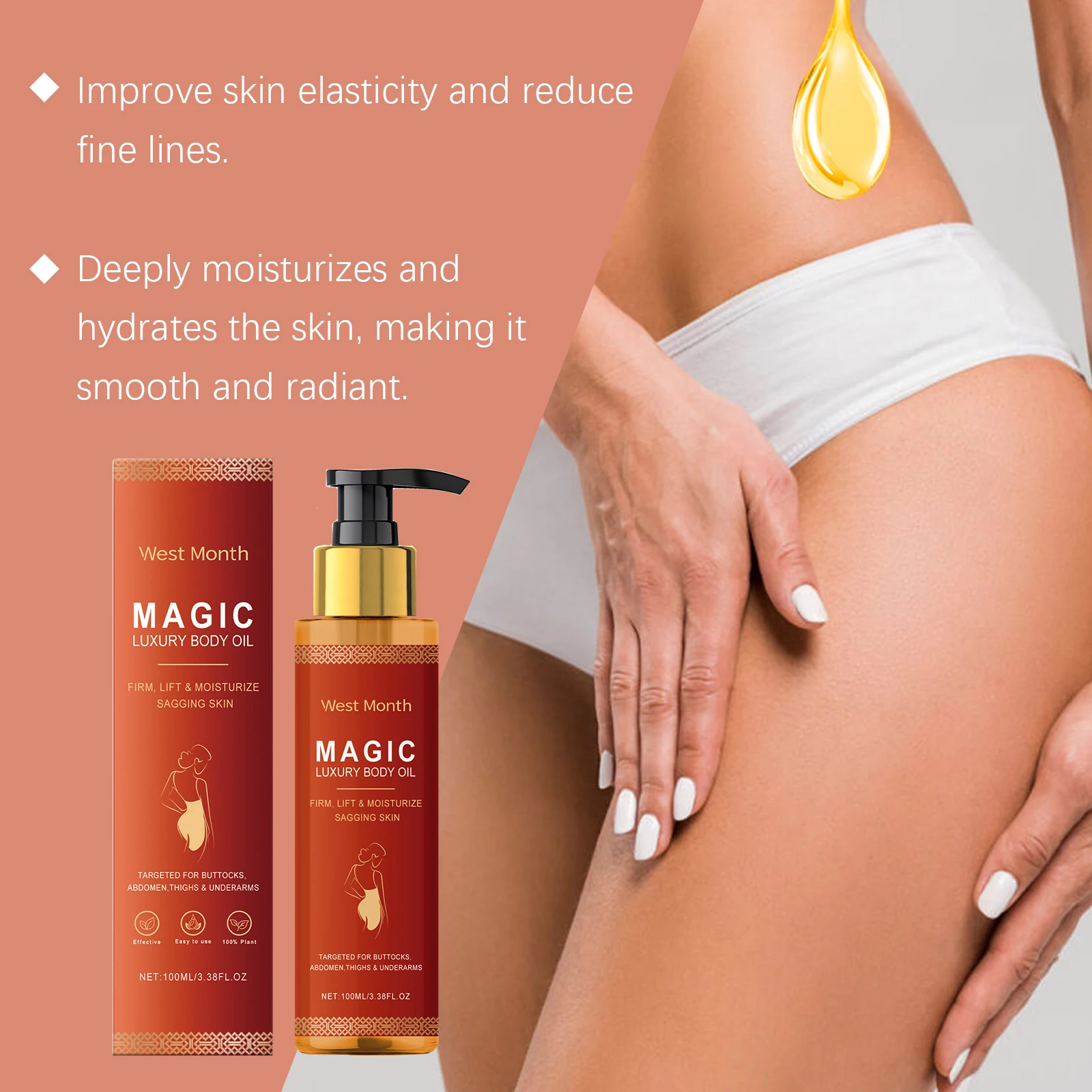 West Month Body Skin Oil Enhance Skin Elasticity Smoothing Nourishing Moisturize Reduce Sagging Prevent aging Body Essence Oil