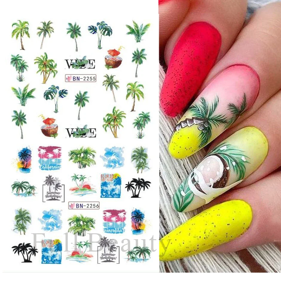 12pcs Summer Palm Tree Black Nails Design Water Sliders Nail Stickers Set  Tropical Coconut Decals Manicure Decor Sabn2245-2256 - Stickers & Decals -  AliExpress