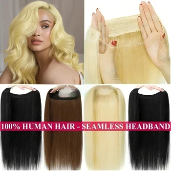 Halo Hair Extensions Real Human Hair Invisible Wire Hair Extensions for Women Adjustable Wire Secret With Clips in Human Hair