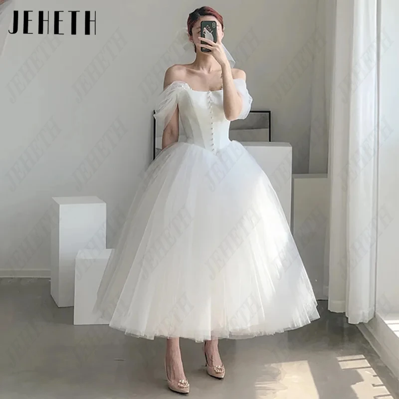 

JEHETH Тюль с открытыми плечами корейские свадебные платья женские без бретелек Свадебные платья из жемчуга трапециевидный унисекс фотография принцессы с открытой спиной Тюль с открытыми плечами корейские свадебные пла