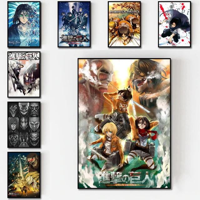 Cartaz Japonês Clássico Anime Attack on Titan, Decoração do Quarto