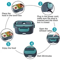 Boîte à déjeuner électrique 2 en 1, chauffe-aliments portable anti-fuite, boîte à déjeuner bento micro-ondes 1.5/2/2.5 L avec récipient en acier inoxydable 5