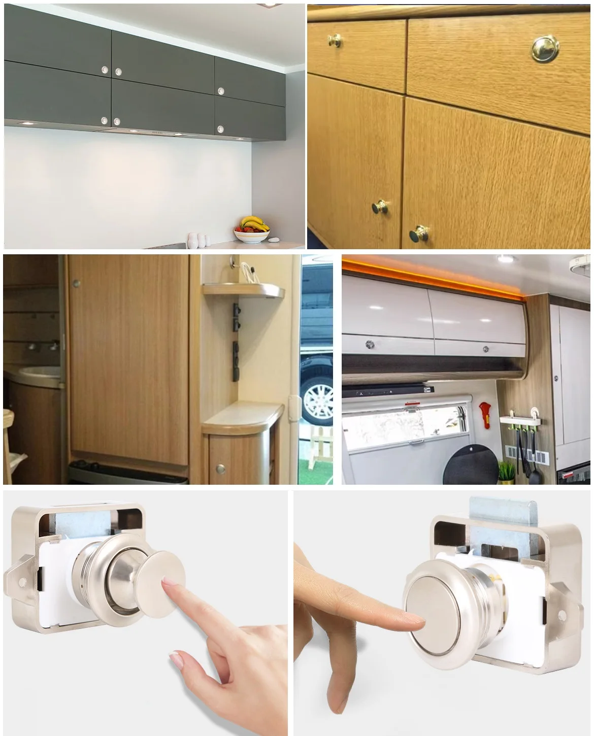 10Pcs Keyless Push Button Spring Latch RV Yacht Drawer Boat Trailer Caravan Cabinet Pop Up Knob Gold Nickel