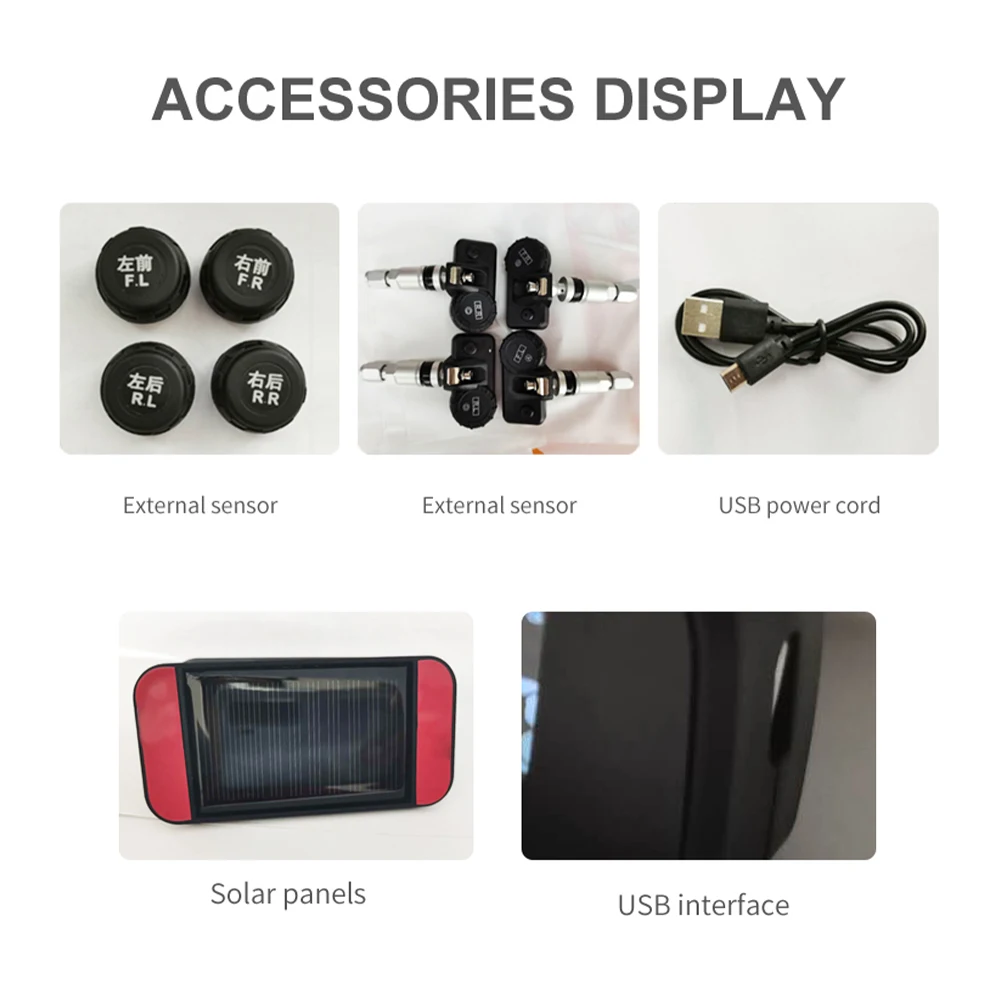 Car Tire Pressure Monitoring System Solar Powered TPMS with 4 Wireless Sensors Automatic Brightness Control Auto Accessories