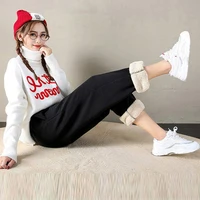 Winter Women Harem Pants Drawstring Fleece Long Thicken Y2K Sweatpants Joggers Trousers Sports Casual Soild Color Warm Pants 2