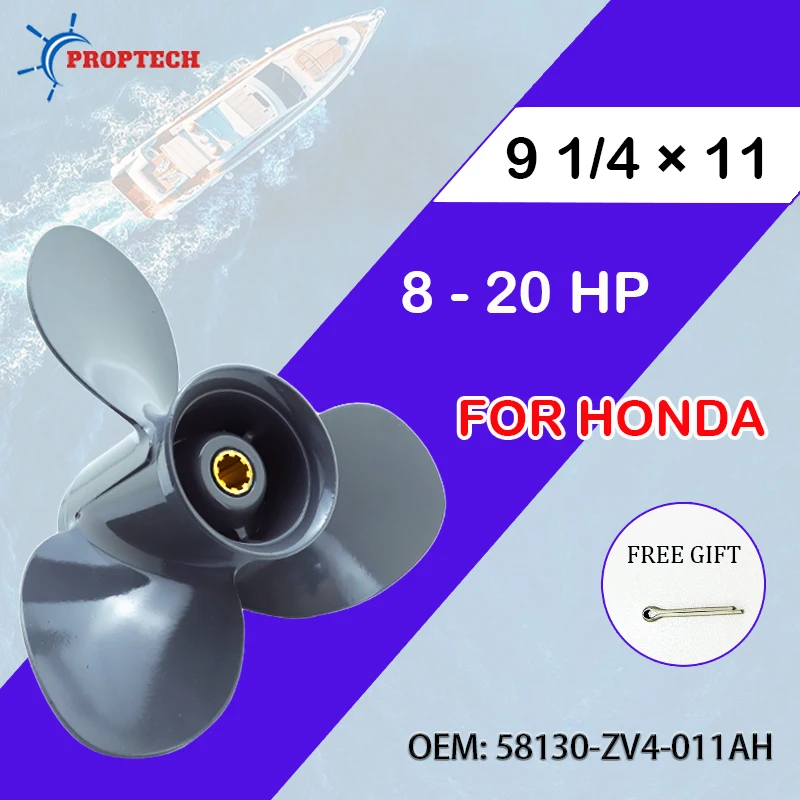 Honda Outboard Propeller 9-1/4 x 11 8-20HP 3 Blade 8 Spline Aluminum Alloy Screw 58130-ZV4-011AH Boat Motor