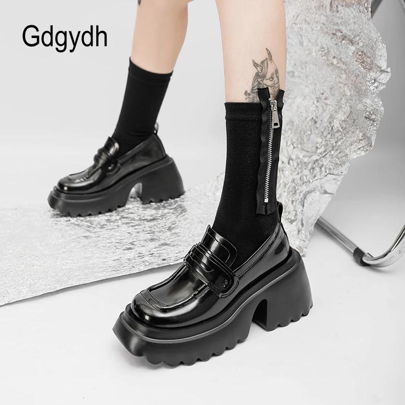 

Gdgydh/женские лоферы в японском стиле на платформе и устойчивом массивном блочном каблуке; Слипоны; Офисная обувь для офиса из мягкой кожи