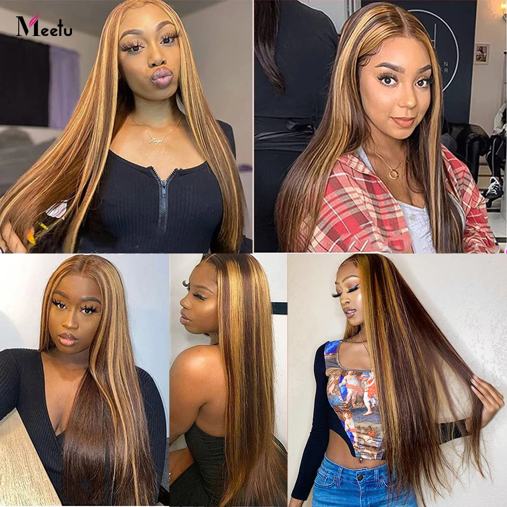 13x4 HD Highlight Straight Lace Front Wig Human Hair Preplucked Glueless Honey Blonde Colored Brazilian Human Hair Wig For Women