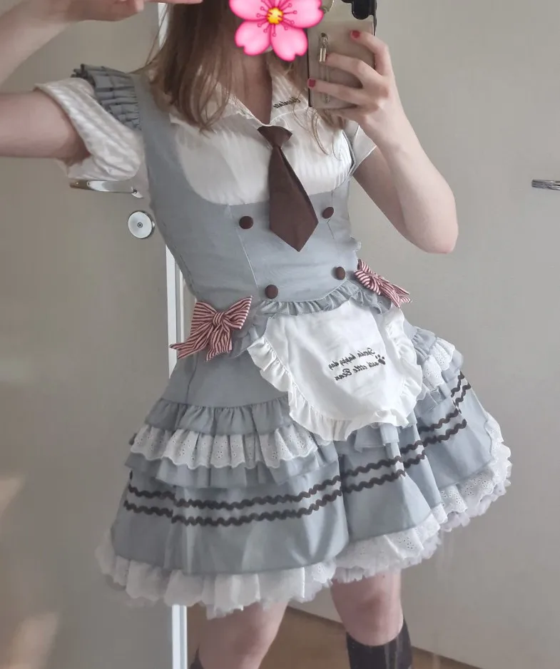 Harajuku Sweet Lolita Women 3 Piece Set White Lace Design Corset Tops + Puffy Skirt Retro Elegant Female New Chic Outfits Summer photo review