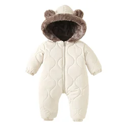Cozy Winter Plush Hooded Baby Jumpsuit - Newborn Cotton Jacket - 9 - 12M 80 (As picture)