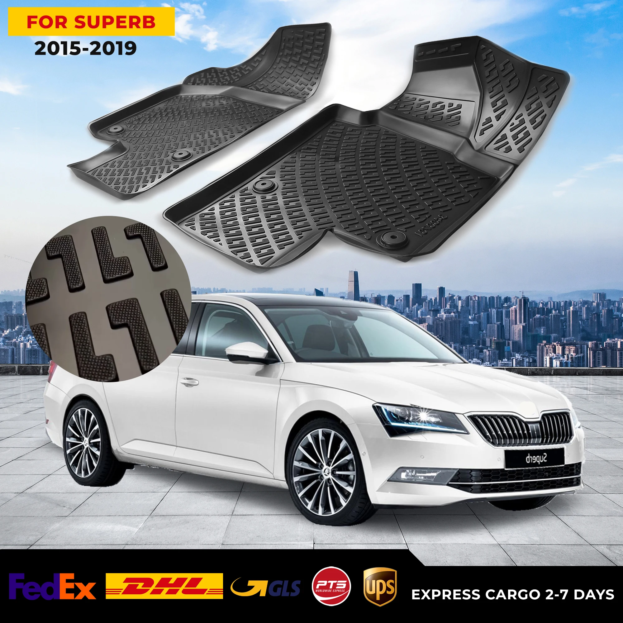 

3D Car Floor Liner For Skoda SuperB 2015-2019 Waterproof Special Foot Pad Fully Surrounded Mat Accessories Custom Rugs Non-slip
