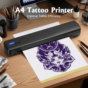 Stampante Termica Portatile A4, Stampante per Modelli di Tatuaggi, Batteria Ricaricabile da 1500mAh, Connettività Wireless e APP.