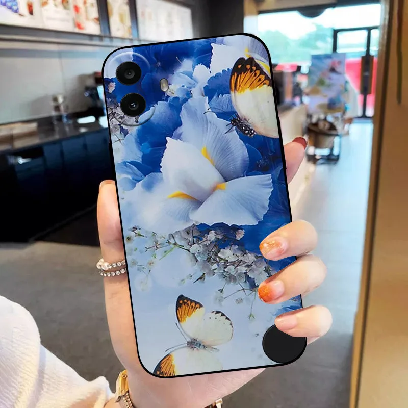 Floral Black Silicone Protective Bumper Case - Soft TPU Cover