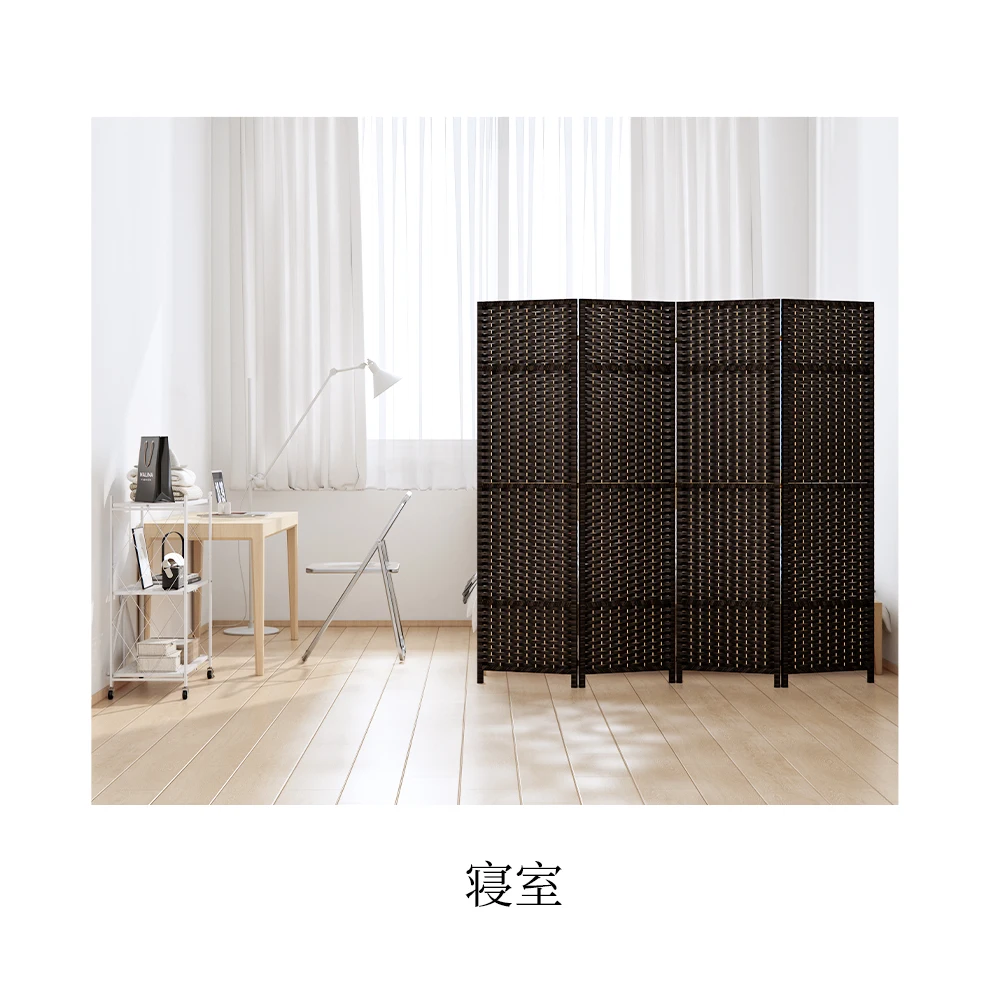 Quadruple Partition Screen Partition Room Foldableing Design Width 161×Dark 2×Height 148cm Lightweight Assembly-Free Foldableable Storage Finished Product Brown Suitable for Remote Office, Restaurant, Office, Office, Office and Office