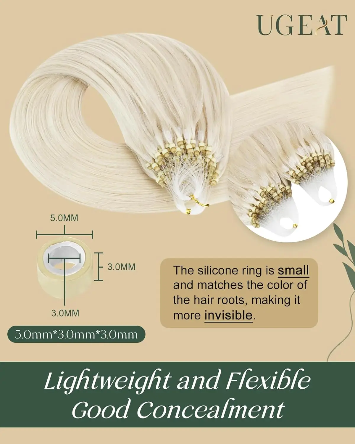 Ugeat Micro Loop Human Hair Extensions 14-24 Inch 1g/set Balayege Color Remy Hair Extension Salon Quality Fusion Pre Bonded
