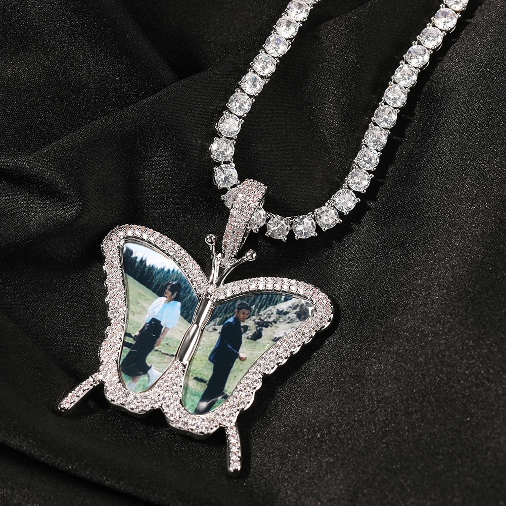 THE BLING KING Custom Picture Memory Medallions Butterfly Shape Pendant Engrave Name HipHop Jewlery Personalized Men Women Gifts