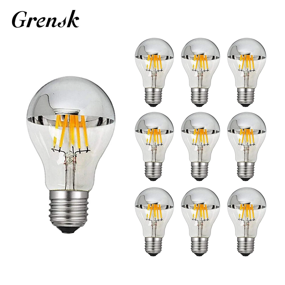 Grensk Dimmable Led Edison Bulb E27 8W 220V Bulbs Filaments Led E26 110V Warm 2700K A19 Classic Crown Sliver Vintage Light Lamp