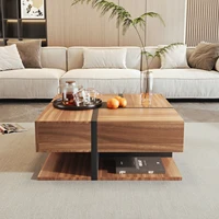Comanlai 78x78x36cm Table basse moderne, table de salon avec 4 tiroirs, deux niveaux de rangement, table centrale de canapé multifonctionnelle 2