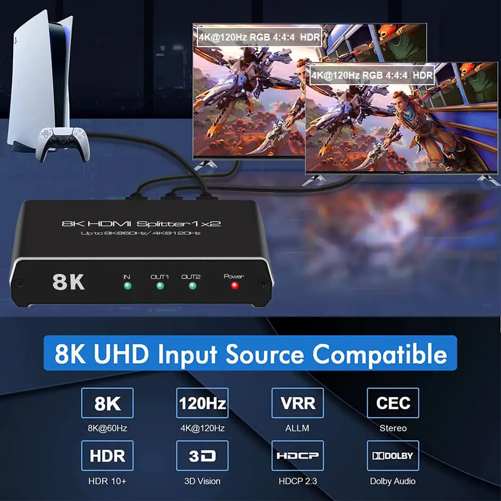 Navceker-8K HDMI й 1x2 1080P 4K 120Hz HDMI 2.1 й 1  2  HDMI , 2.1 HDTV PS5 xbox