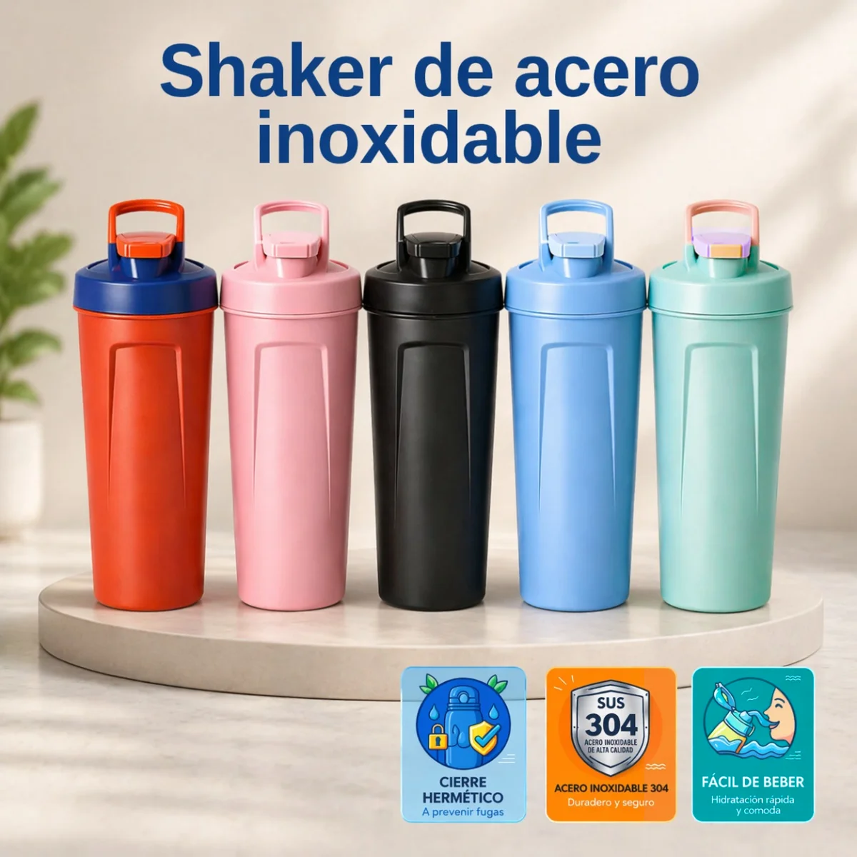 Shaker Deportivo 590ml RR-42 de Acero Inoxidable 304 con Tapa Hermética Antiderrames y Diseño Portátil para Gym, Fitness, Oficina y Uso Diario