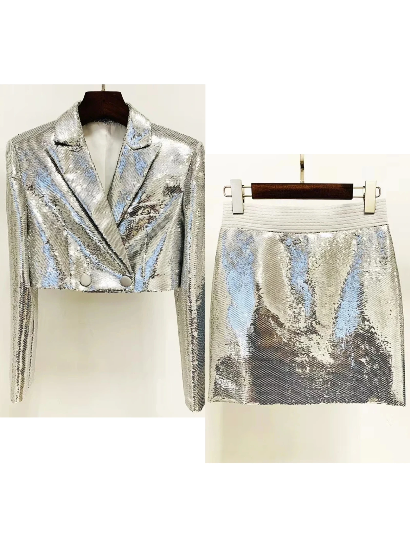 

High Quality Fashion Blazer sets 2023 Women Suit Set Sequined Shiny Shorts Set Party Club Summer