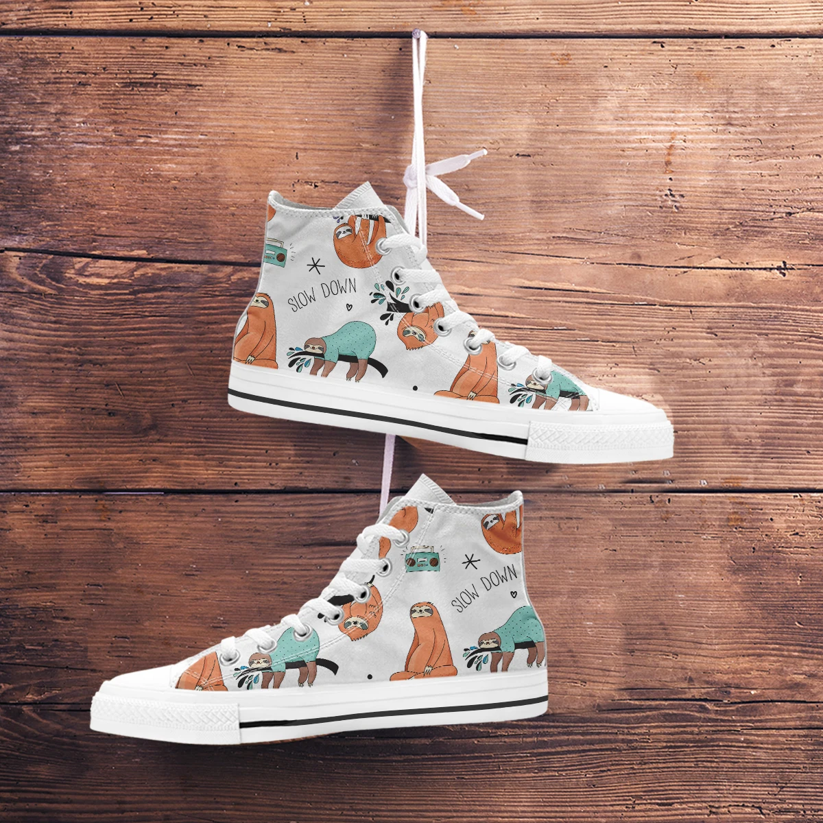 

Nopersonality New Fashion Ladies High-Top Canvas Shoes Breathable Casual Walking Shoes Cute Sloth Graffiti Student Sneakers