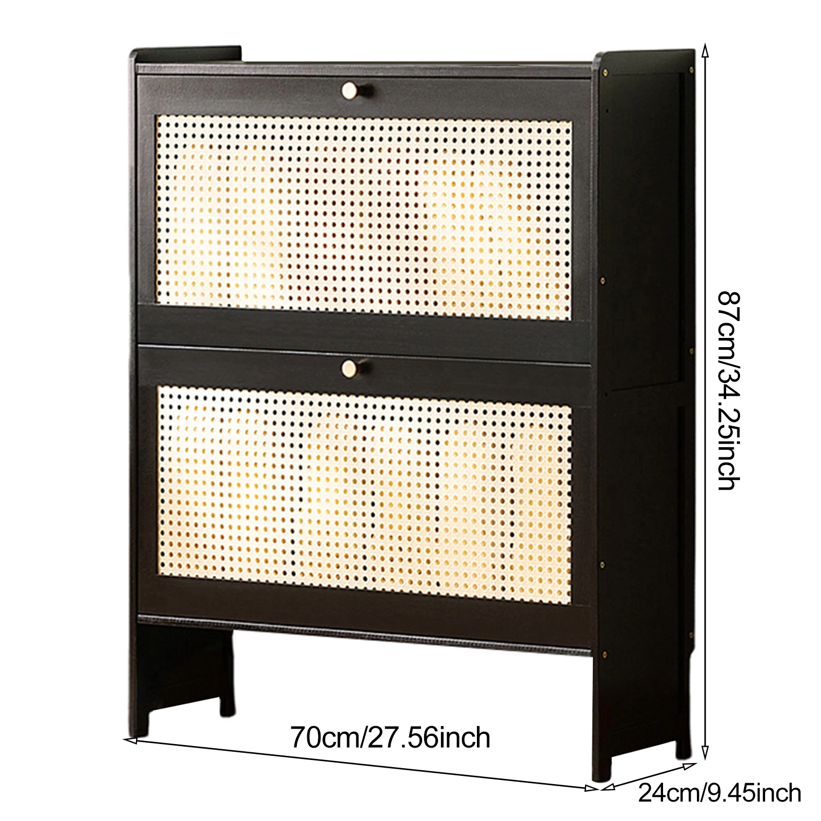 Shoe Cabinet with 2 Natural Rattan Doors Large Capacity Shoe Storage Rack Living Room Entryway Heels Shoes Slippers Organizer 6
