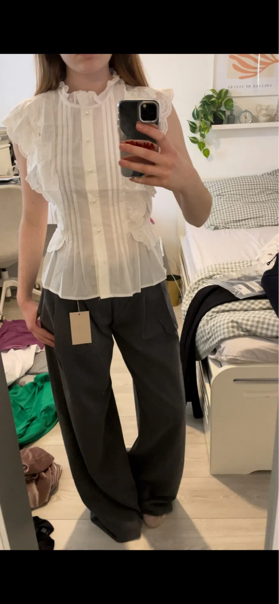 Women's Flying Sleeve Ruffled Lace Blouse - Vintage White Summer Top photo review