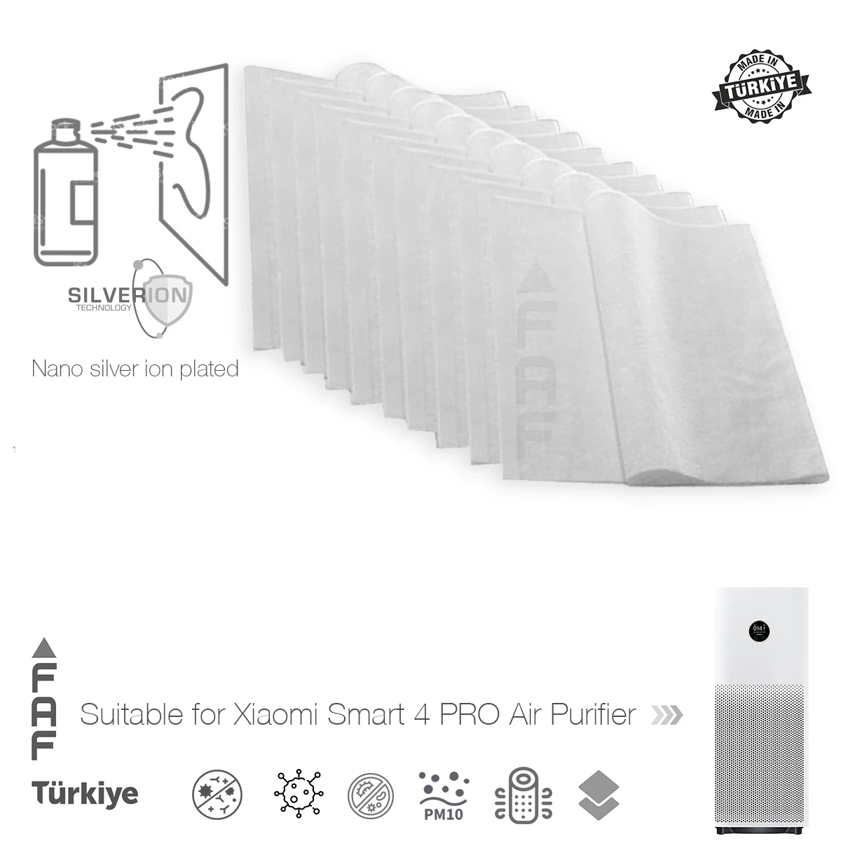 10 Pz/Faf/Misura Per Xiaomi Mi Smart Purificatore D'Aria 4 Pro Nano Silver Ion Coated, Collettore Di Polveri Elettrostatico Pre-Filtro