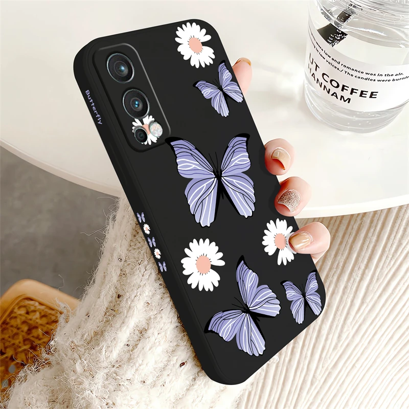 Purple Butterfly Flowers Pattern Shockproof Silicone Phone Case - Soft Protective Cover