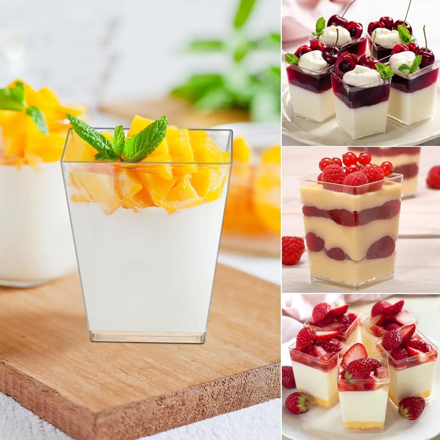 10PCS 5 OZ Plastic Dessert Cups, Mini Clear Square Plastic Dessert Cake Shooter Cups for Parties, Yogurt Parfaits, Appetizers, F