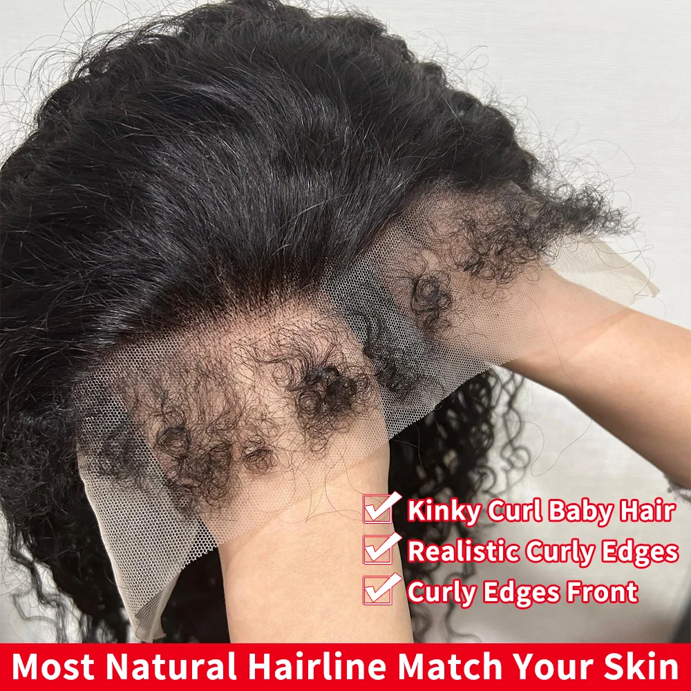 250%Kinky Curly 4C Edges Curly Baby Hair Lace Wigs Human Hair 13x6 HD Lace Frontal Wig Deep Wave Curly Lace Front Wigs For Women 2