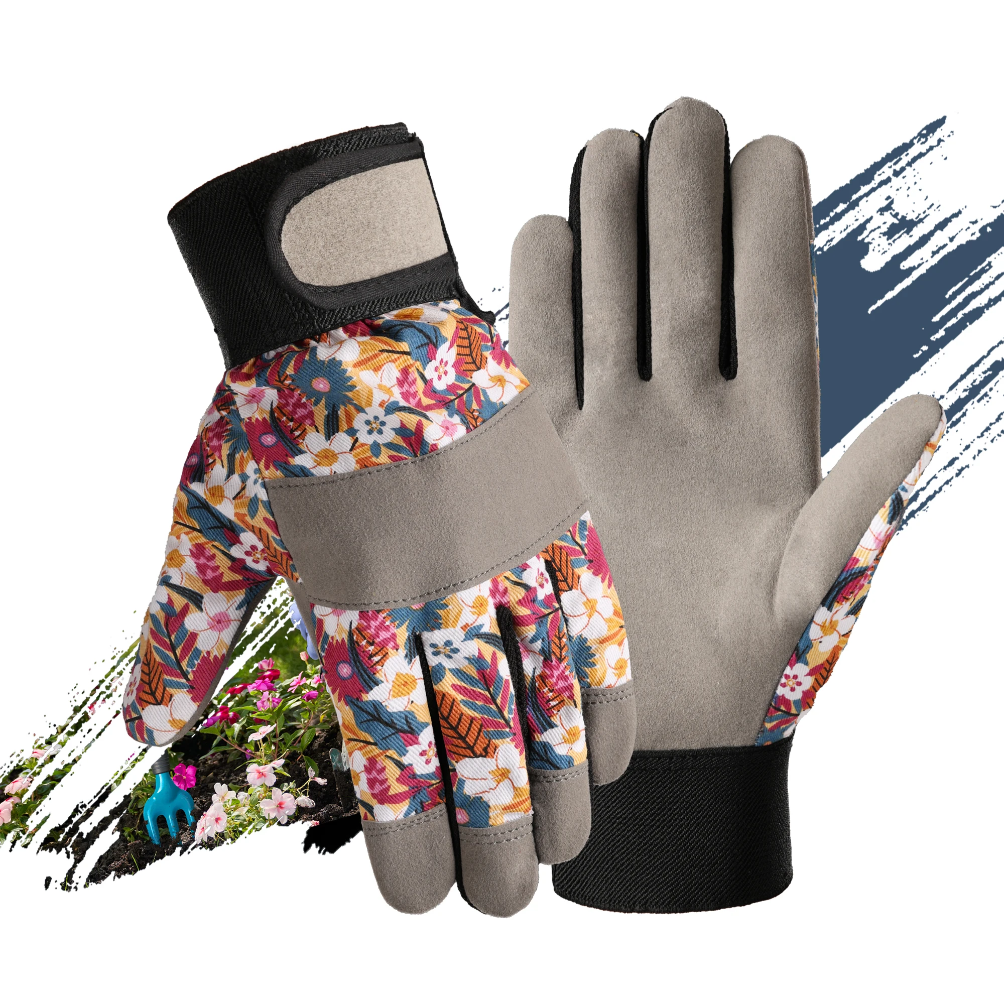 Floral Print Ergonomic Gardening Gloves for Women - Lightweight & Durable