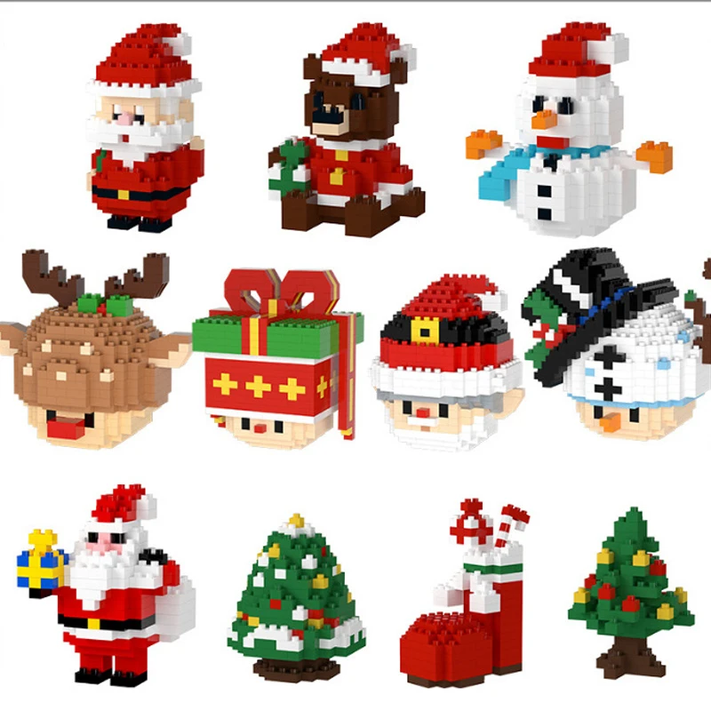 Micro Merry Christmas Theme Santa Claus Elk Building Blocks Mini Snowman Xmas Tree Christmas Stocking Bricks Kids Adult Toy Gift