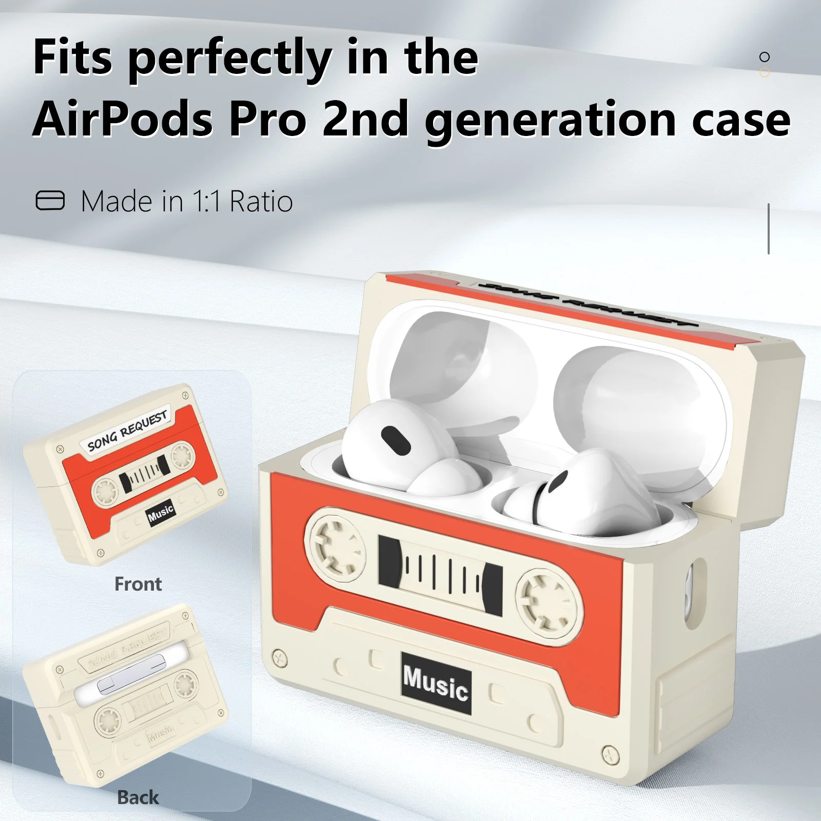 Protective Case for Airpods Pro 2 Case with Lanyard Funny Classic Tape Style 3D Design for Airpods Pro 2nd Generation Case Cover
