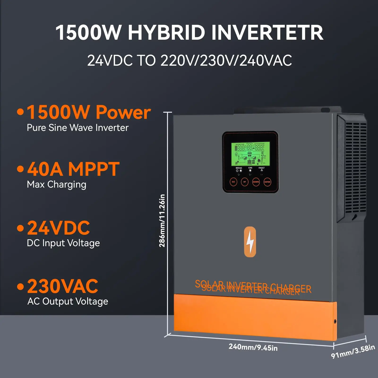 PowMr 1.5KW 1KW Hybrid Solar Inverter 24V 12V 220V Pure Sine Wave With 80A MPPT Solar Charge Controller Max 150VDC Solar Panel