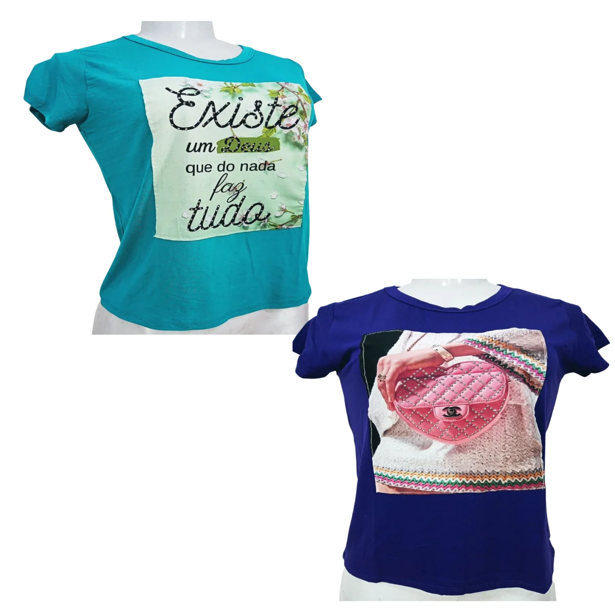 Kit 2 Camisetas Tshirt Blusinha Feminina Casual Estampada Manga Curta Moda Verão