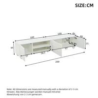 Белая подставка под телевизор 200 см для 80-дюймового телевизора, низкая панель с 3 печатными дверцами. Современная медиаконсоль с 5 прочными ножками, 200x40x44 см. — изображение 5