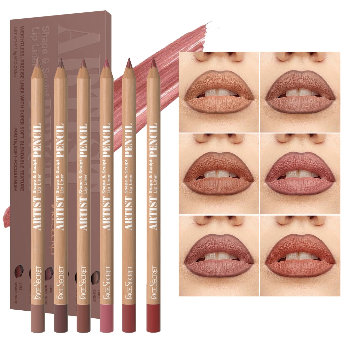 6pcs Velvet Matte Lip Liner Pencil Set - Water-resistant, Ultra-Fine, Long-Lasting, Smooth for All Skin Tones, Brown Mixed Color 6