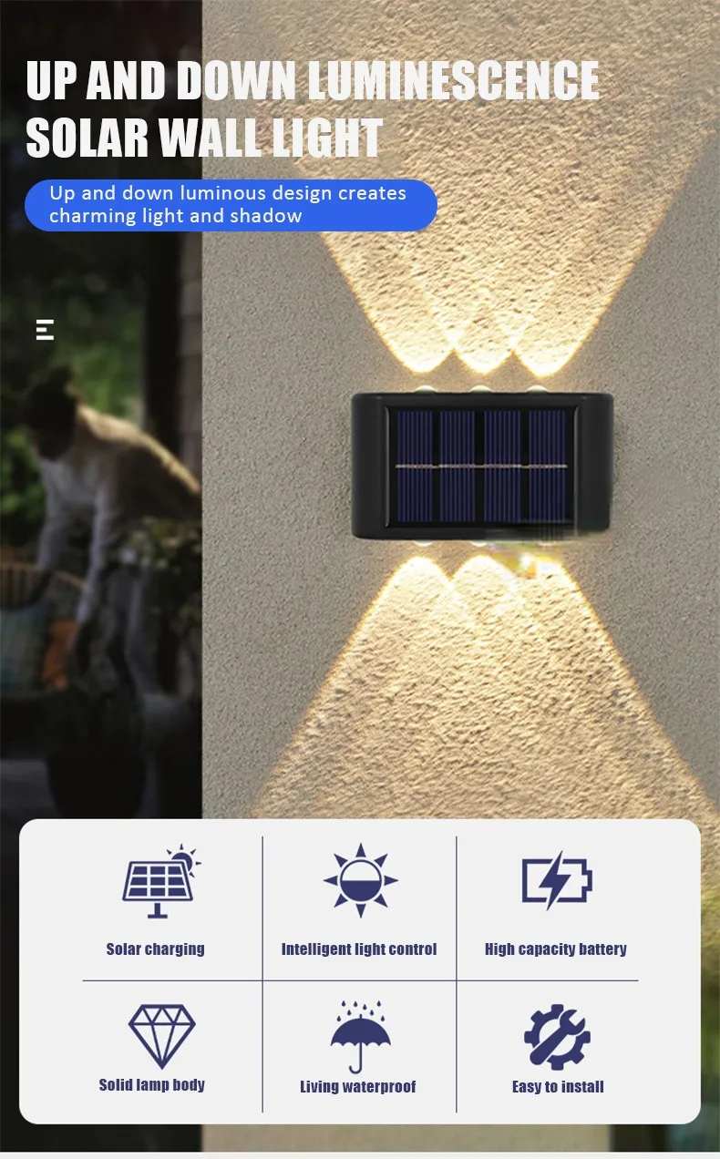 4/6/8/10/12/16LED Solar Wall Light Outdoor Up and Down Garden Lamp Luminous Lighting for Home Porch Fence Stairs Wall Backyard solar powered string lights