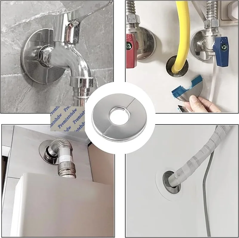 10Pcs Shiny SUS304 Round Sticking Wall Split Flange Cover Grommet For Angle Valve Wall-thru Pipe