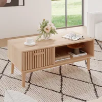 Superaly, table basse en rotin, table d'appoint pour canapé, table basse rectangulaire pour le salon, table basse avec tiroir et compartiment de rangement, armoire de salon, couleur naturelle 4
