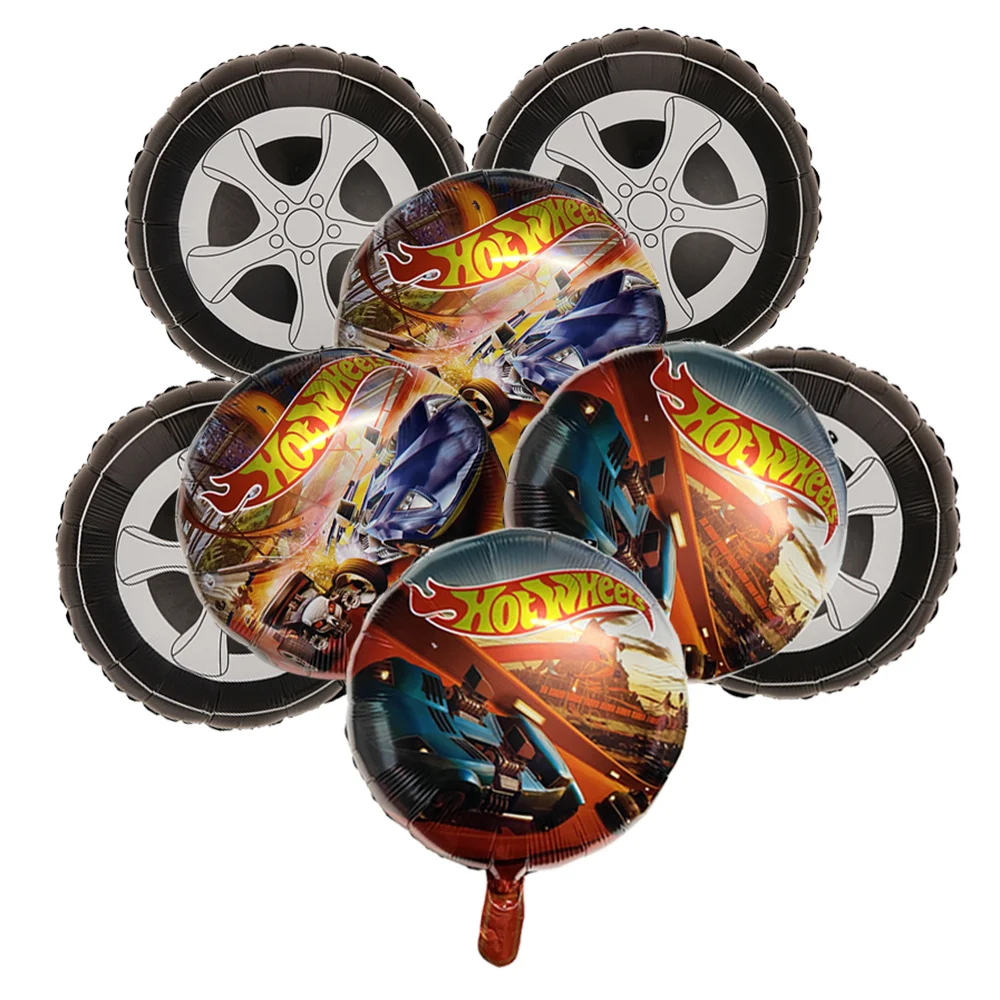 

8Pcs18 Inch Checkered Racing Balloons Hot Wheels Foil Balloons wheel balloon Boy Race Car Themed Birthday Party Decor Supplies