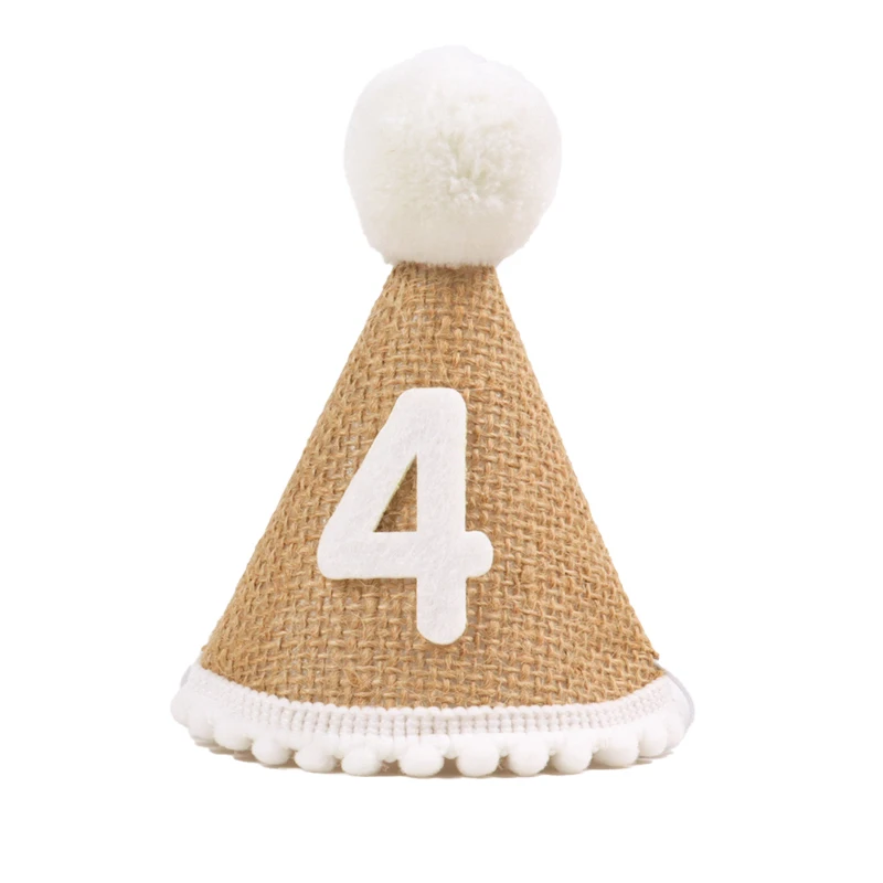 1 stücke Sackleinen Geburtstag Hut Baby 1 2 3 4 5 6 7 8 9 Jahr Junge Mädchen Kegel Hut Stirnband baby Glücklich Geburtstag Party Dekorationen Kinder Geschenk – Detail 10