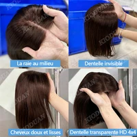 10-16Pouce 4X4 Perruques Cheveux Humains Sans Colle Blonde Chocolat Perruque Sans Colle Noir Dentelle Glueless Wigs Human Hair 7