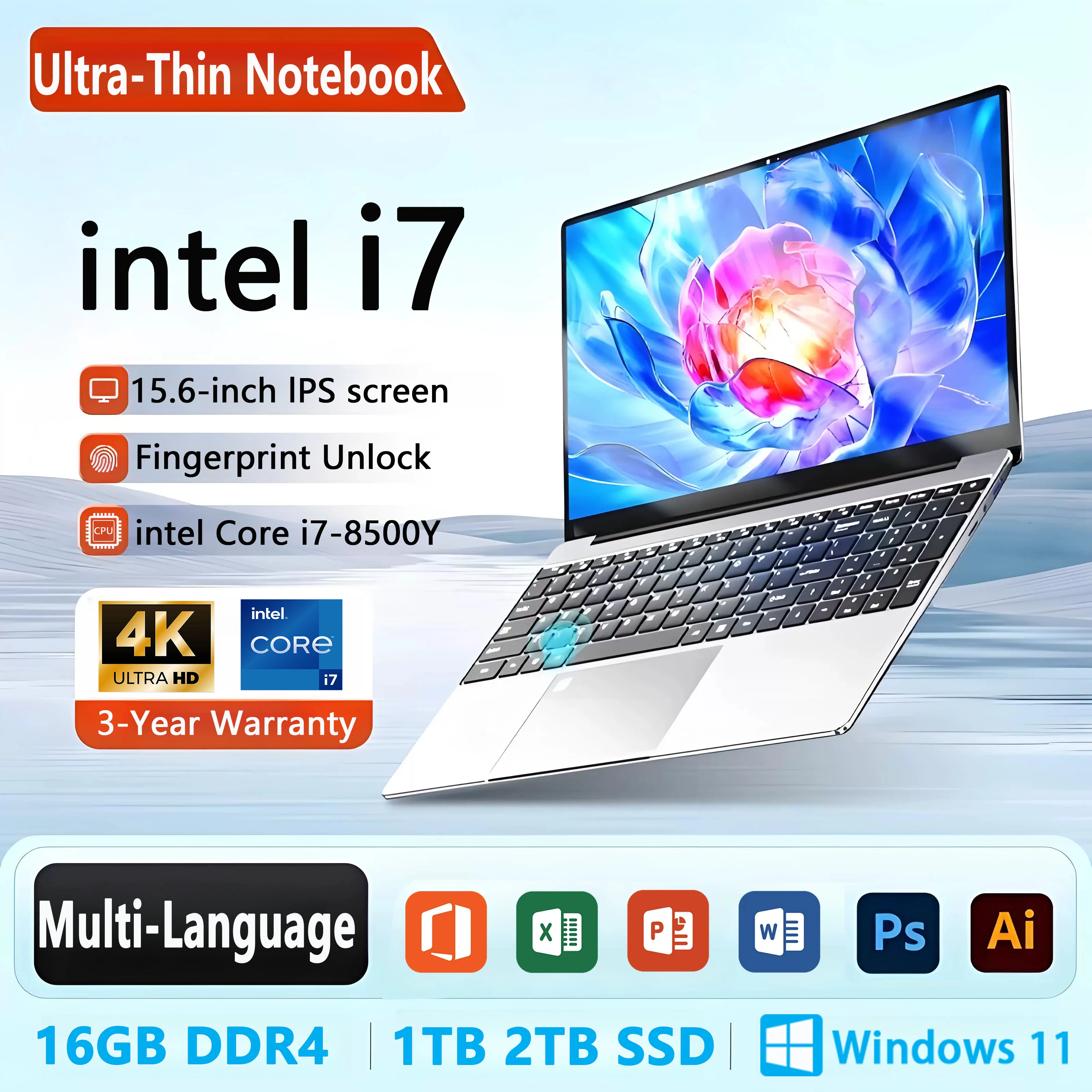 2025 New Original 15.6-inch Laptop Intel Core i7- 8500Y Laptop Windows 11 Pro 16GB DDR4 1TB SSD Gaming Office Learning Computer 1