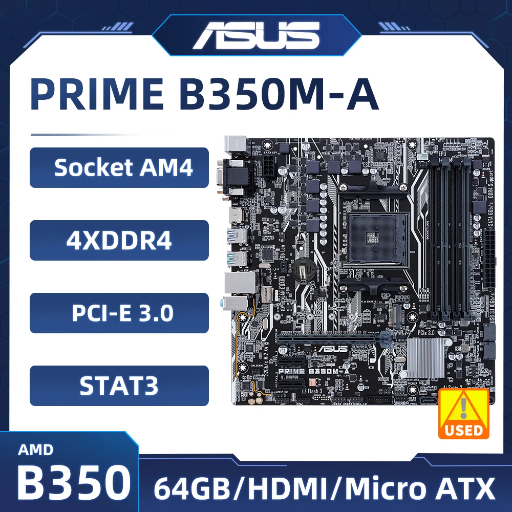 

AMD B350 Motherboard ASUS PRIME B350M-A Socket AM4 Motherboard DDR4 64GB PCI-E 3.0 M.2 HDMI Micro ATX AMD Ryzen/7th Gen A-Series