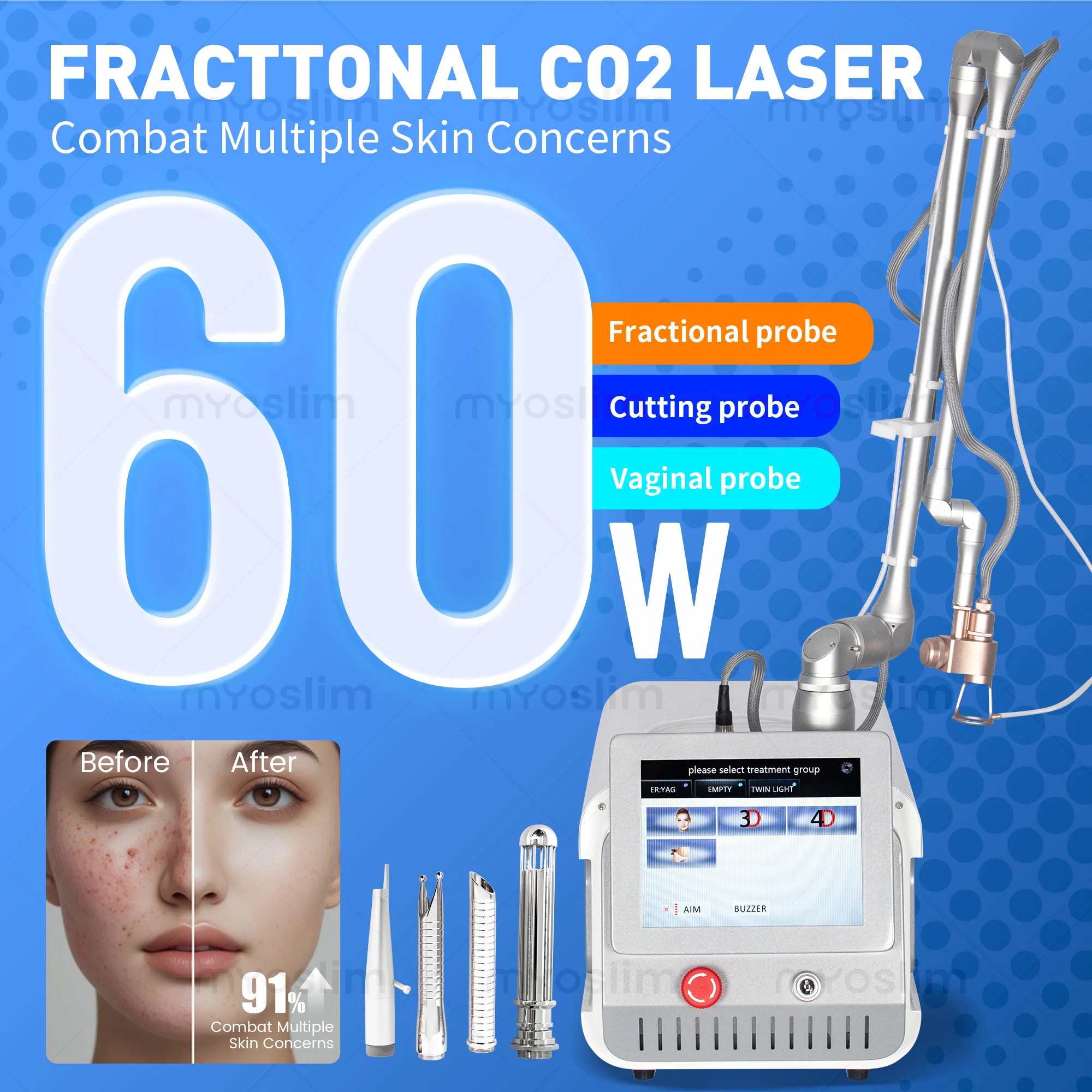 Professional Fractional CO2 Laser 10600nm Beauty Machine For Scar And Stretch Mark Removal Beauty salon equipment with CE