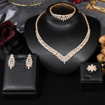 Fashion Minimalist 4-piece Cubic Zirconia Bridal Wedding Jewelry Set Saudi Nigeria Women's Romantic Wedding Dress